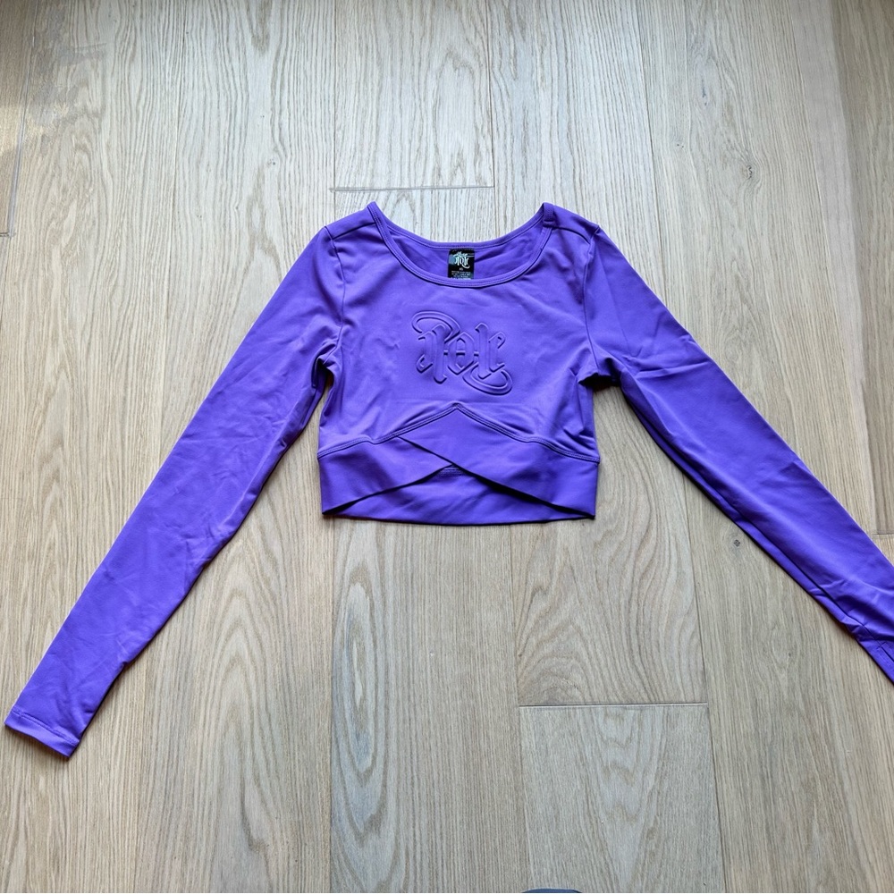 Off the pole Crop Top Long Sleeve, size XS, purple. Stretchy material
